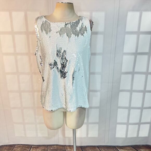 INC International Concepts Tops - 🔥🔥5 for $25🔥🔥 INC International Concepts White Silver Sleeveless Sequin Blouse